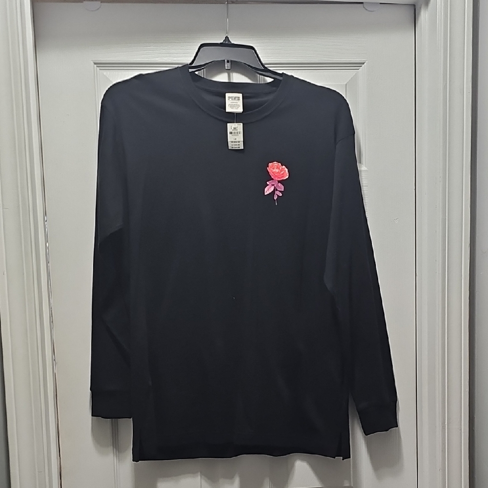 PINK Victoria's Secret Black and Pink Long Sleeve‎ Tees
